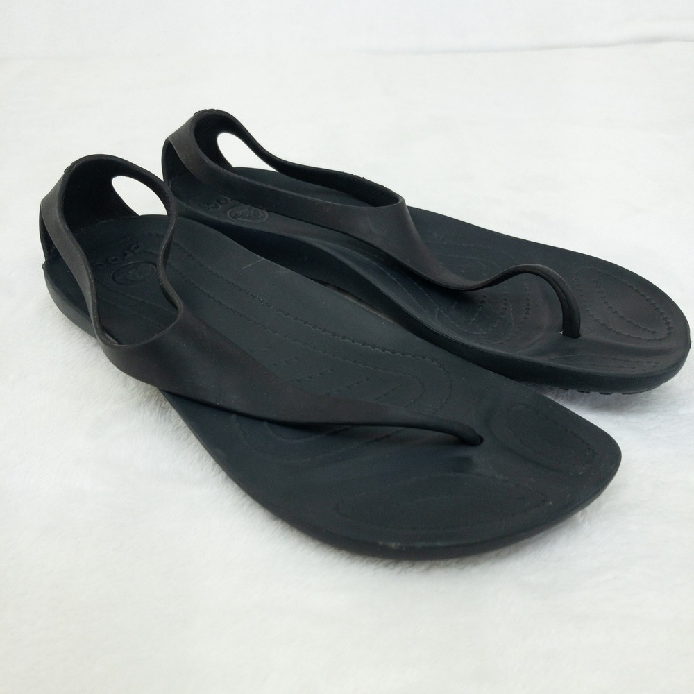Crocs Serena Sexi Sandals Womens 9 Black T Strap Slingback Thong Shoes